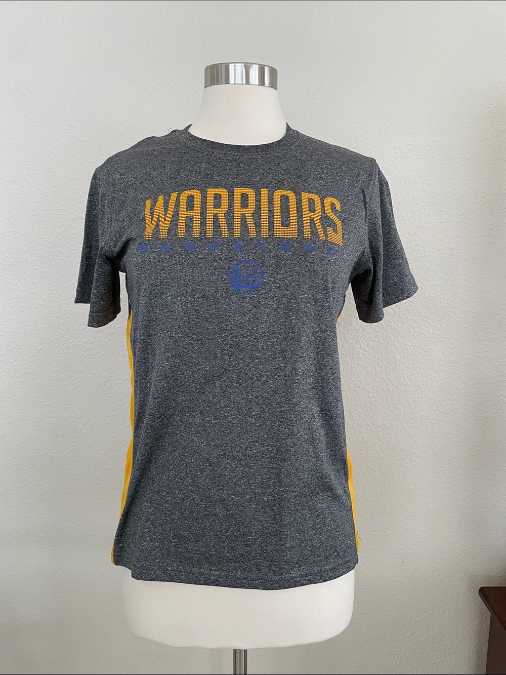 NBA Gray Warriors Tee with Gold and Blue Accents
